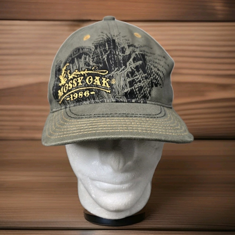 Mossy Oak Hat Cap Youth Green Fitted‎ Stretch Embroidered Logo Signatures